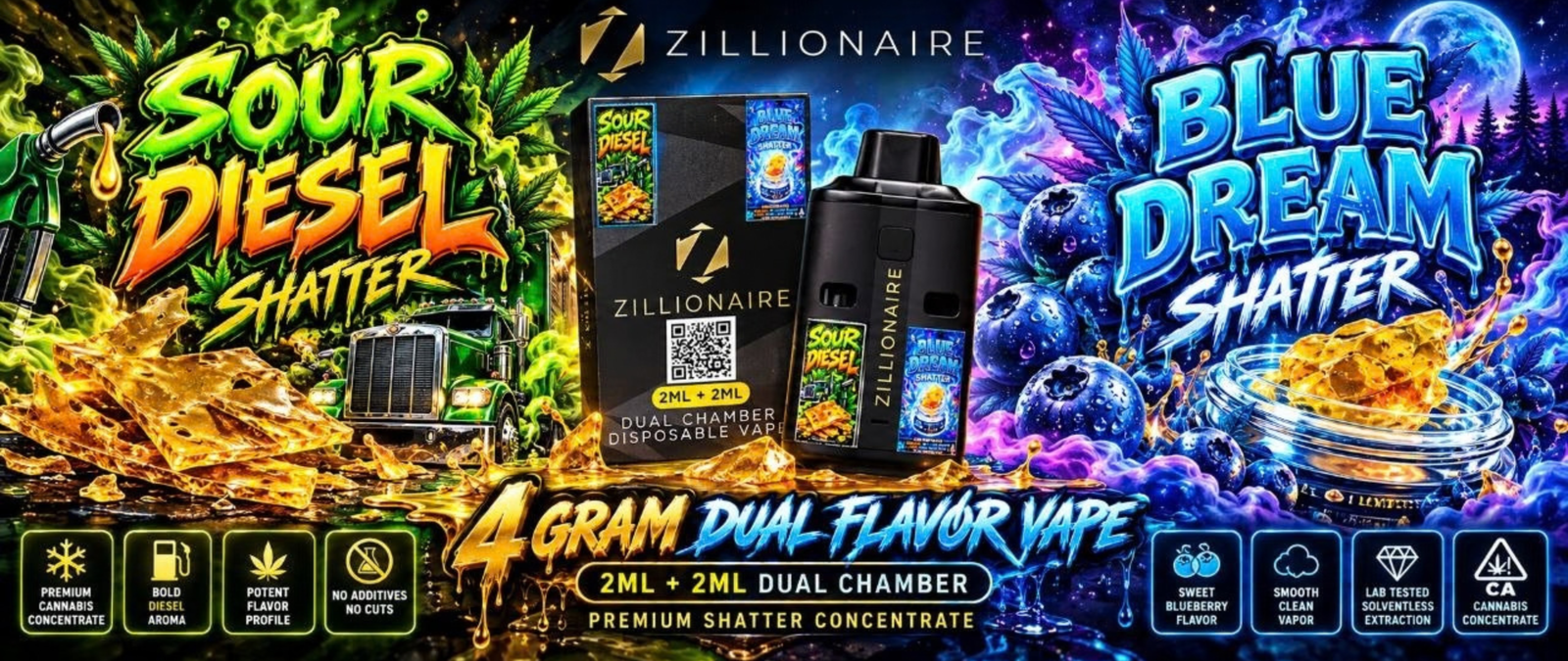 Dual Chamber Shatter Vape — Sour Diesel x Blue Dream